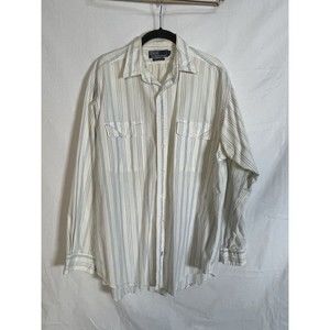 Polo Ralph Lauren Button Down Shirt 2 Pocket White & Blue Stripe  L Cotton Faded